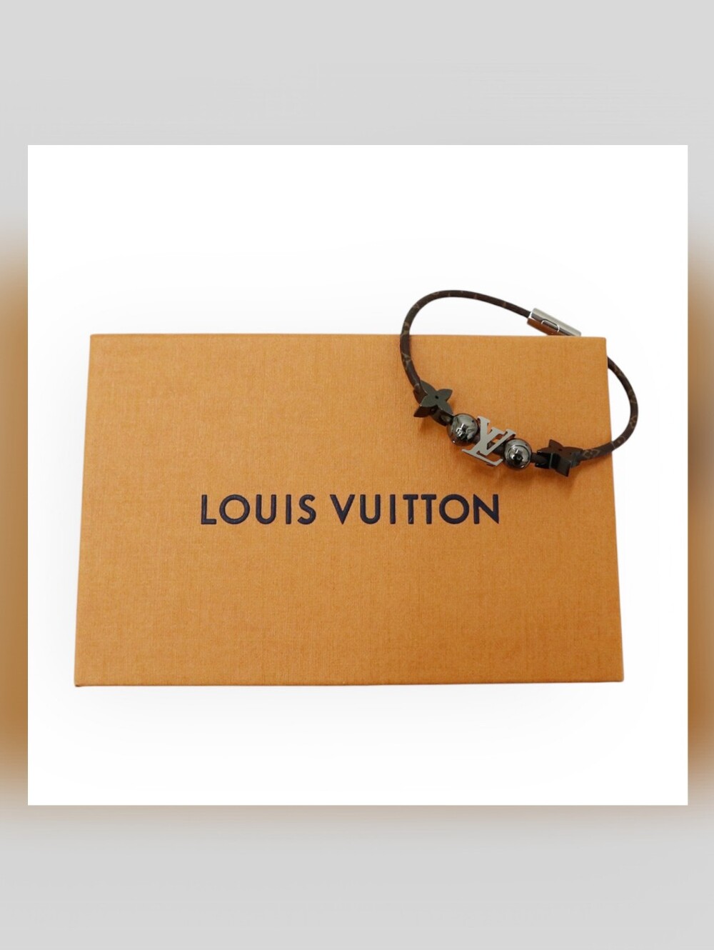 Louis Vuitton Monogram Leather Cord Bracelet with Gunmetal/Silver LV Accents! - Picture 3 of 4
